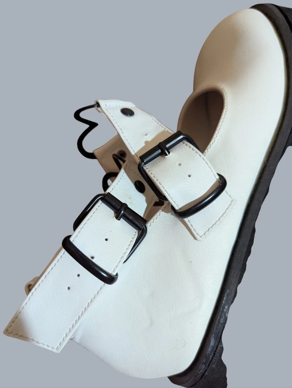 Goth Grunge Demonia Sprite White Black Platform Mary Jane Heart Buckle Shoes